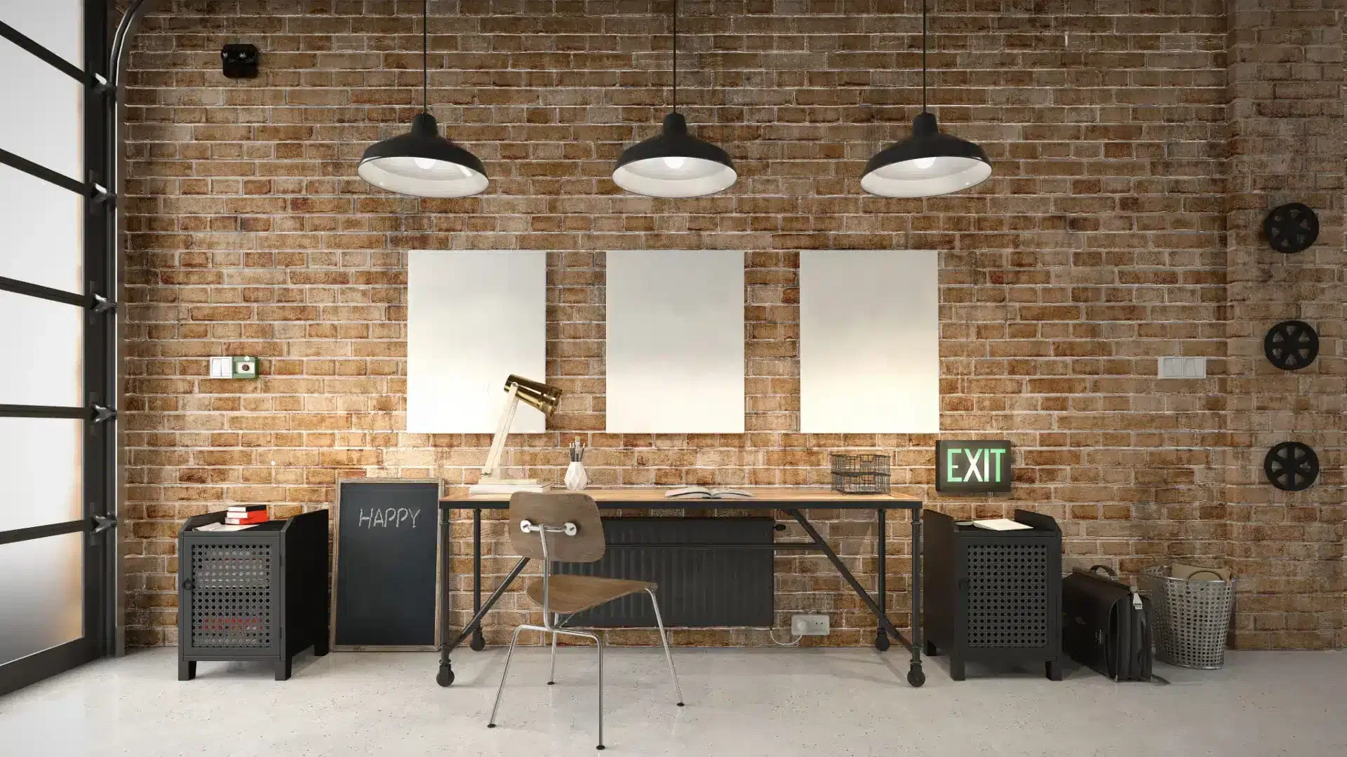 Bureau commercial dans un intérieur industriel.